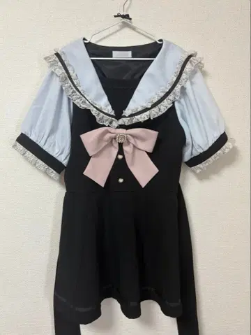 LIZLISA 세일러 카라 셋업 블랙 반팔