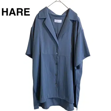 인기 HARE 블루 버튼 포함 셔츠 반팔 드레이프감 FREE