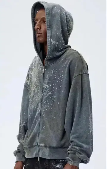 큐빅 후드티 워시 그레이 짧은 기장 루즈핏