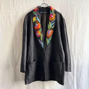 자수 린넨 자켓 블랙 컬러풀 빈티지 vintage 구제 의류