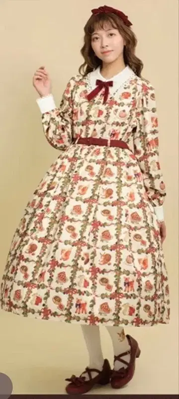 숲의 케이크 가게 패턴 원피스 아이보리 axes femme kawaii