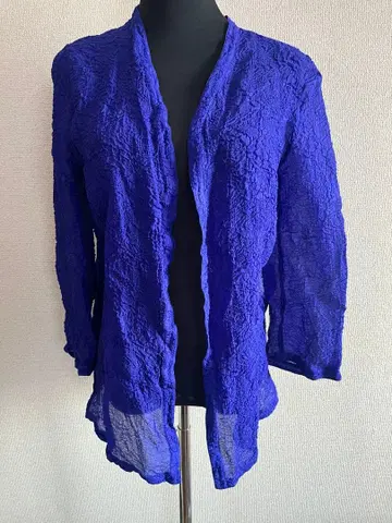 GIORGIO ARMANI 주름 가공 시어 가디건 블루 38 경량