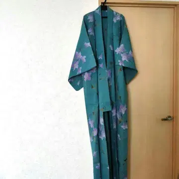 새상품 초롱꽃 패턴 파란색 유카타 100% 면 헤코비 세트
