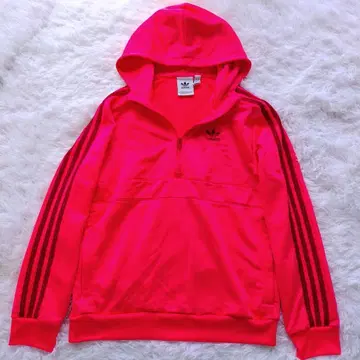 PAKAIAN 아디다스 하프 지퍼 후드티 트레포일 네온 핑크