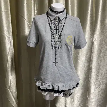 프릴 피케 셔츠 하트 버튼 페어리 그런지 헤이세이 갸루 y2k