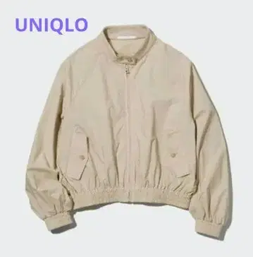 유니클로 코튼 숏 블루종 베이지 하이넥