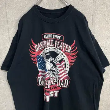 BASEBALL DAD 미국 국기 프린트 블랙 빅 사이즈 T셔츠