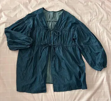 인디고 블루 겉옷 가디건 블라우스 리본 studioCLIP