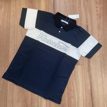 [ 새상품 ] 러셀노 피케 셔츠 네이비 반팔 셔츠 사이즈 5 보더 로고