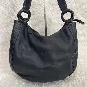 키타무라 가죽 핸드백 블랙 숄더 대용량 주름 가죽
