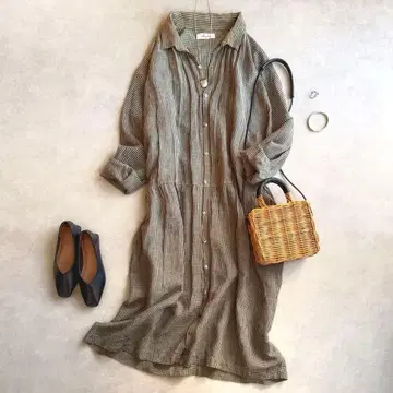 새상품급 ichi antiquites//린넨 셔츠 원피스 체크
