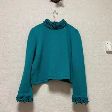 터콰이즈 프릴 옷깃 니트, 멜로즈, 빈티지