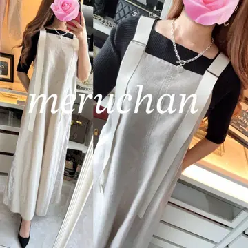 [새상품급] 코디 세트 점프 스커트 롱 원피스 & 하프 소매 리브 니트탑