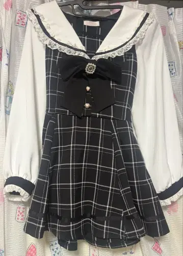 LIZ LISA 세일러 카라 셋업 체크 블랙 체크 긴팔