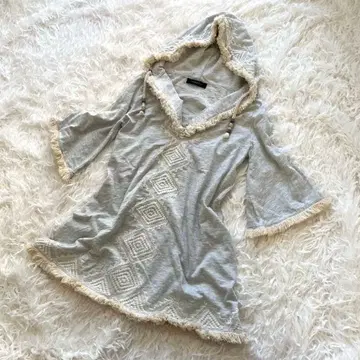 y2k 헤이세이 프린지 자수 후드 원피스 튜닉 페어리 그런지