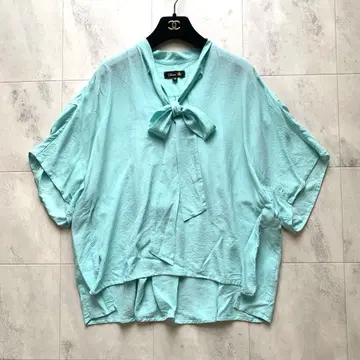 최근 드로어 보타이 실크 블라우스 리본 블루 봄 색상 38