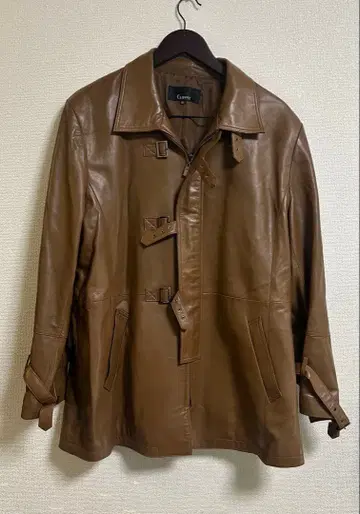 CLASSY 양가죽 브라운 가죽 더플 코트 XL