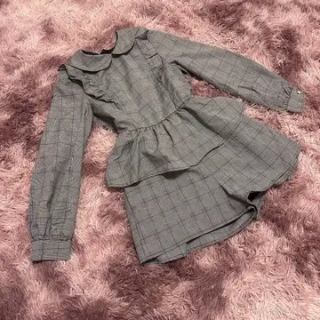 앙크루즈 체크 무늬 프릴 콤비네존