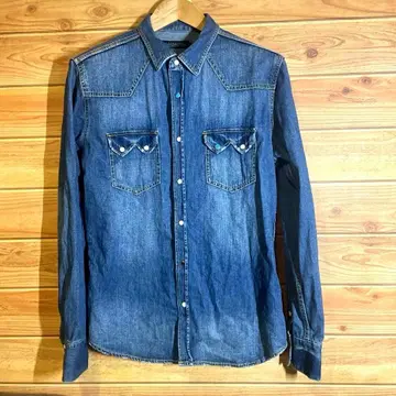 데님 웨스턴 셔츠 긴팔 셔츠 스냅 버튼 터콰이즈 버튼 얇은 소재 데님