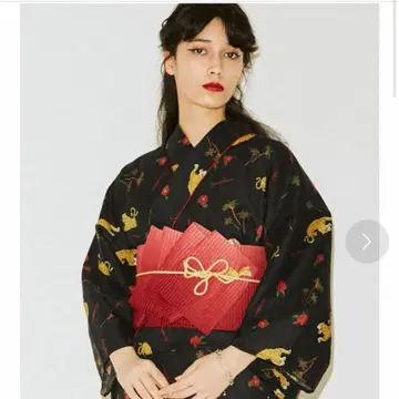 jouetie 유카타 오비 세트 블랙 베이스 호랑이 무늬