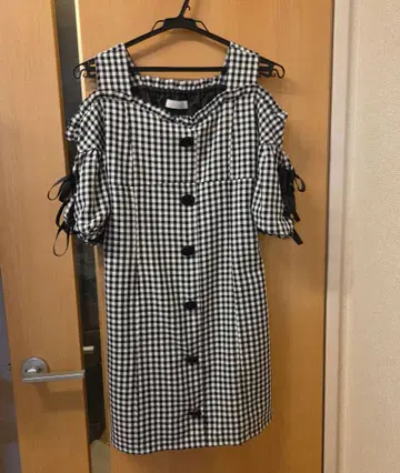 LIZ LISA 리즈리사 깅엄 체크 소매 리본 미니 원피스