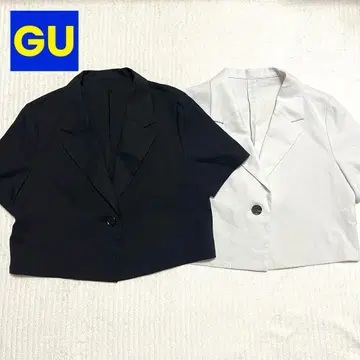 GU 지유 하프 슬리브 크롭 자켓 S 블랙 내추럴