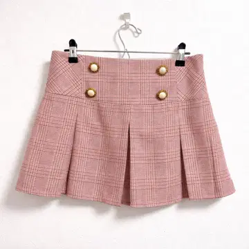 LIZ LISA 리즈리사 체크 무늬 플리츠 스커트 핑크 M 골드