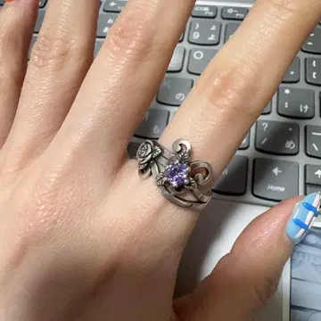 S925 빈티지 로즈 반지 보라색 돌 실버