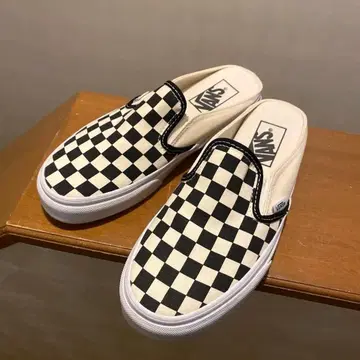 [ 새상품급 ] VANS 슬립온 뮬 블랙 화이트 체커 23.0cm