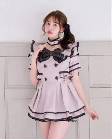 LIZLISA 초커 트렌치라이크 셋업 핑크 x 블랙