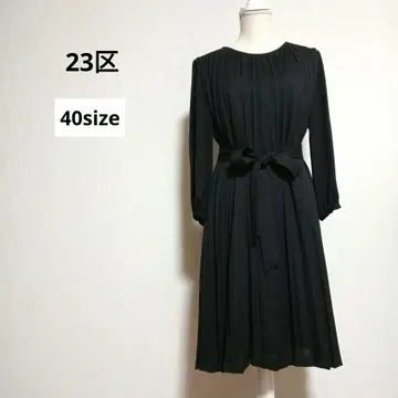 23구 플리츠 원피스 리본 벨트 라메 블랙 워셔블 40 사이즈