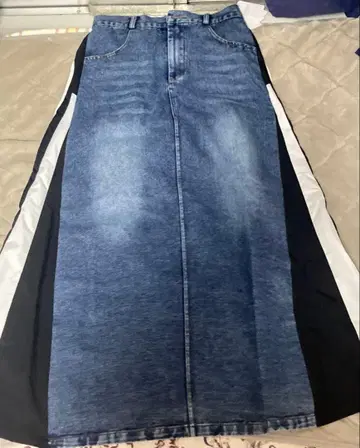 엑시즈팜 axesfemme 데님 이소재 절개 롱 스커트