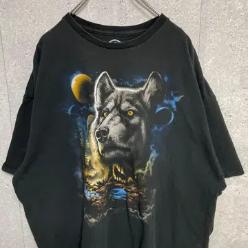 DOM 애니멀 울프 빅 프린트 블랙 T셔츠 3XL