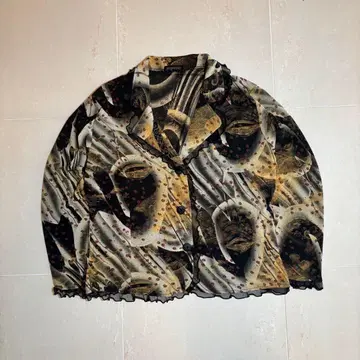 올 패턴 시어 셔츠 여성용 빈티지 레트로 개성파 블라우스 구제 의류