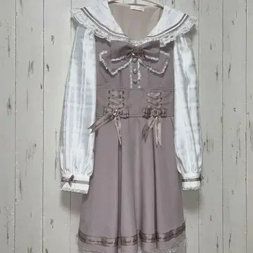 리즈리사 메시지 체크 세일러 원피스 긴팔