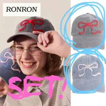 RONRON 그레이 블루 리본 캡 세트