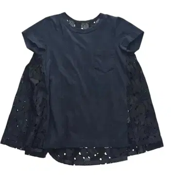 사카이 sacai 블랙 1 반팔 레이스 도킹 티셔츠 절개 이소재