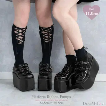 DearMyLove 디어마이러브 통통한 통굽 트리플 리본 펌프스