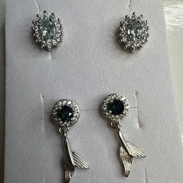 아쿠아 마린과 런던 블루 물고기 꼬리 지느러미 귀걸이 2종 세트 S925