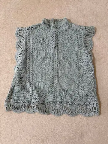 BEAMS HEART 레이스 슬리브리스 상의 M 민트 그린