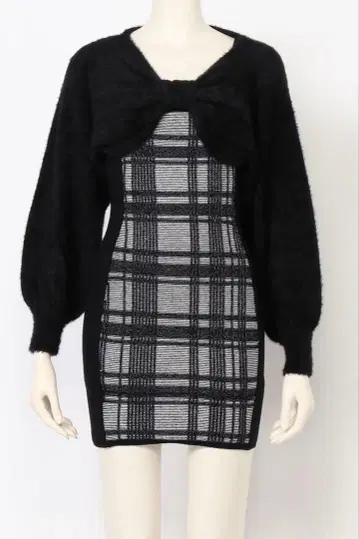 LIPSERVISE 립 서비스 리본 페더 앙상블 니트 원피스