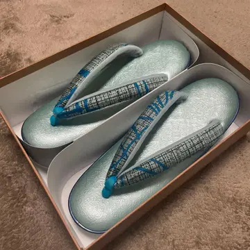 스카이블루 조리 와소안 일본 정통의상 소품 기모노 터콰이즈 블루 소가죽