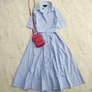 [택 포함] 자라 셔츠 원피스 롱 블루 스트라이프 리본