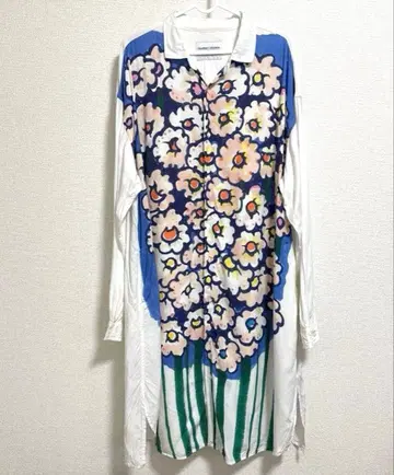 츠모리치사토 니코앤드 콜라보 긴팔 셔츠 원피스 꽃무늬 프리 사이즈