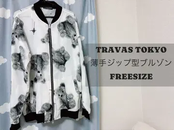 TRAVAS TOKYO 테디베어 패턴 얇은 소재 블루종 프리 사이즈