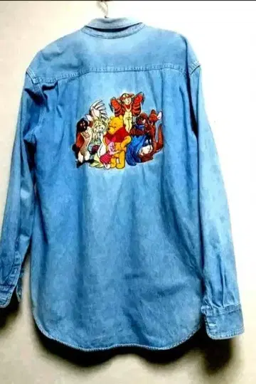 빈티지 90s Disney 곰돌이 푸 자수 데님 워크 셔츠