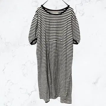 13972 아뜰리에 사봉 보더 원피스 퍼프 슬리브 면 100%