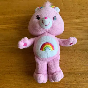 케어베어 무지개 자수 장식 핑크 봉제 인형
