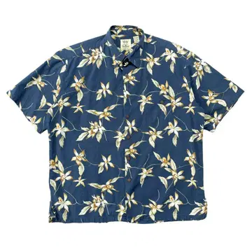 USA 구제 의류 파우하와이 코튼 비스코스 알로하 셔츠 꽃무늬