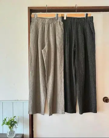 evam eva 린넨코튼 턱 팬츠